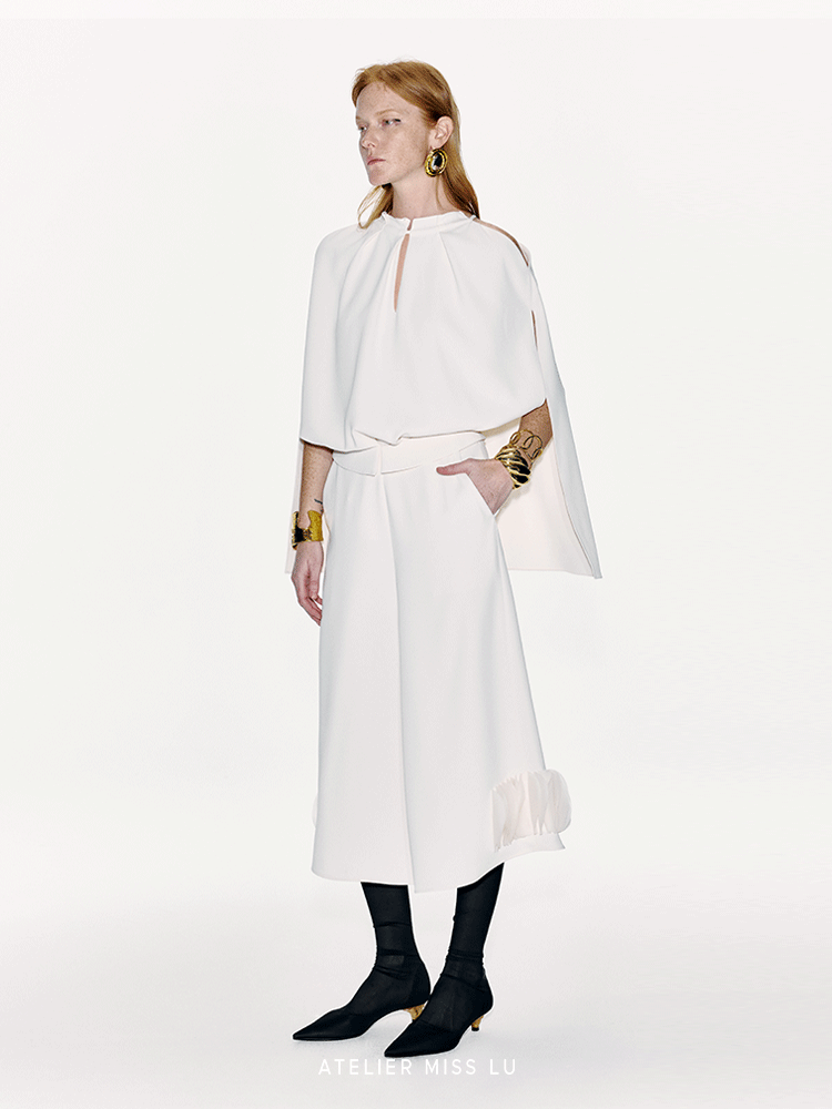 ATELIER MISS LU Off-the-Shoulder Slit Long-sleeved Silhouette Top - MARTY