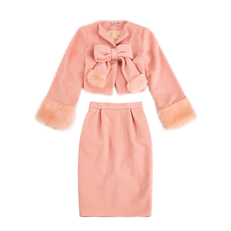 Le Palais  Peach Pie Slim Coat + Skirt Peach Pink Suit-PALM