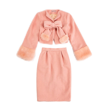 Le Palais  Peach Pie Slim Coat + Skirt Peach Pink Suit-PALM