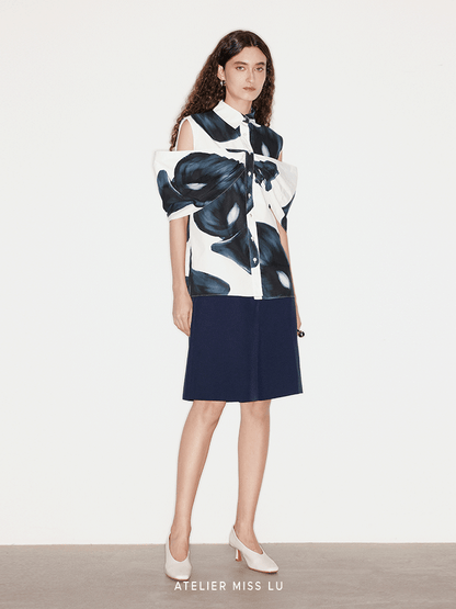 ATELIER MISS LU calla lily print three-dimensional patchwork top - LAMB