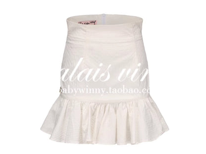 Le Palais Vintage French Girly Pure White Puff Sleeve Short Top and Ruffled Skirt-ASDA.