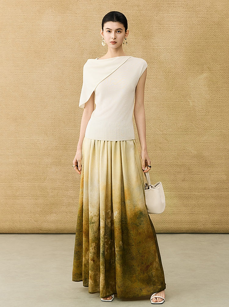 HECO Chinese temperament asymmetrical floating collar sleeveless base knit sweater - QUER.