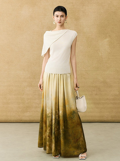 HECO Chinese temperament asymmetrical floating collar sleeveless base knit sweater - QUER.