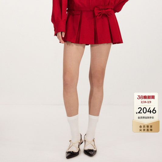 FAME A-Line Bow Charm Pleated Skirt (with Belt) - AVON.