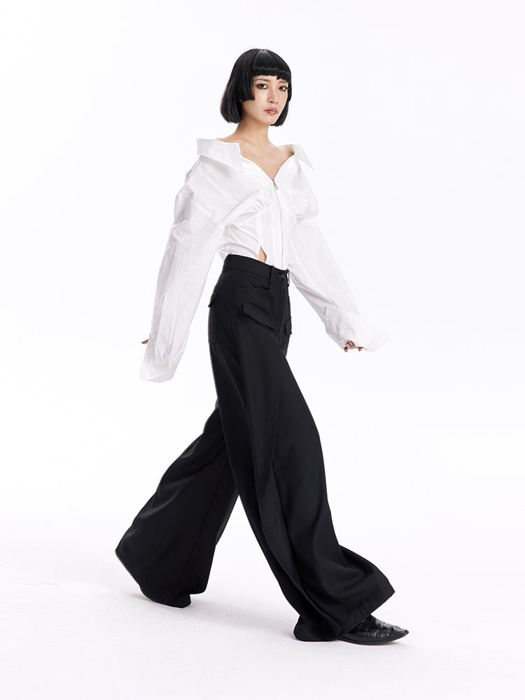 TINY IN women's high-waisted wide-leg black pants -CHERRY