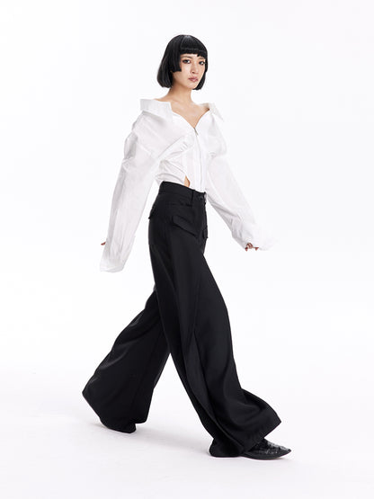 TINY IN women's high-waisted wide-leg black pants -CHERRY