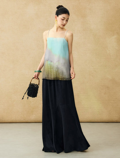 HECO Chinese Style Smudge Human Silk Camisole Cool and Breathable Seaside T - PALM.