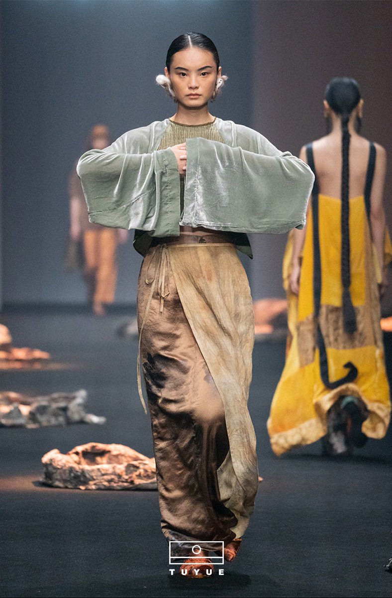 TUYUE Handmade Tie-Dye Linen Acetate Satin Straight Skirt- GANDALF.