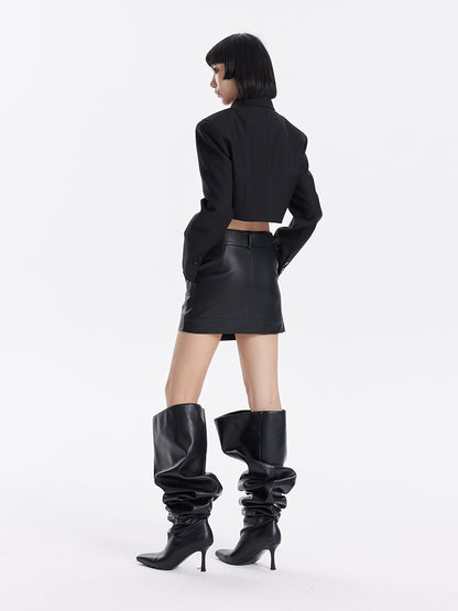 TINY IN cross belt pu leather black skirt -DASHY