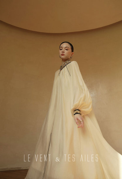 LE VENT&TES AILES retro Crystal embellished Premium Silhouette Tencel Beaded vacation Dress-YUTA