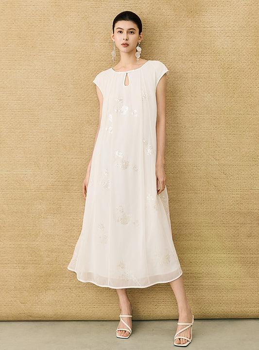 HECO Chinese Style Water Drop Neck Shoulder Embroidered Dress - SWEAT.