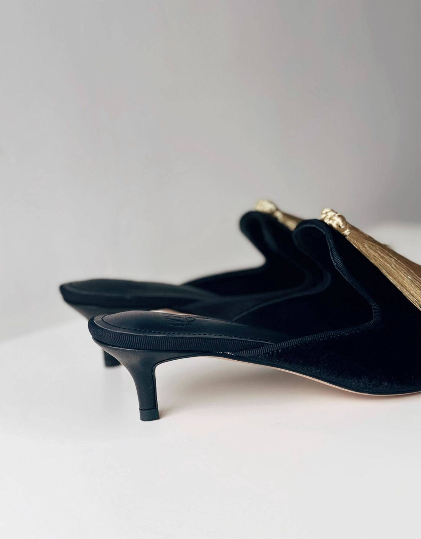 B-FEI Chinese black and gold kitten heels women's mules-TIKAI.