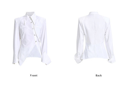 TINY IN women's slit shoulder asymmetric white shirt - HEY