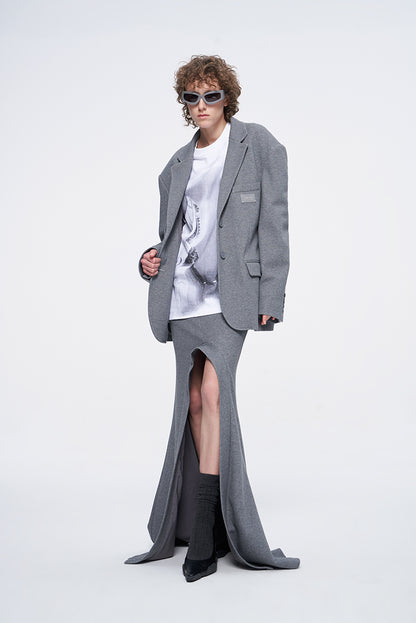 ANNAKIKI Designer Curved Casual Sweat Slit Maxi Skirt-FUKU