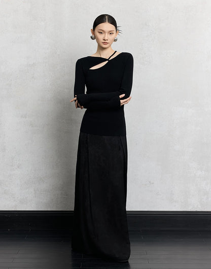 HECO asymmetrical hollow Red Black Apricot wool blend knitwear - mere.