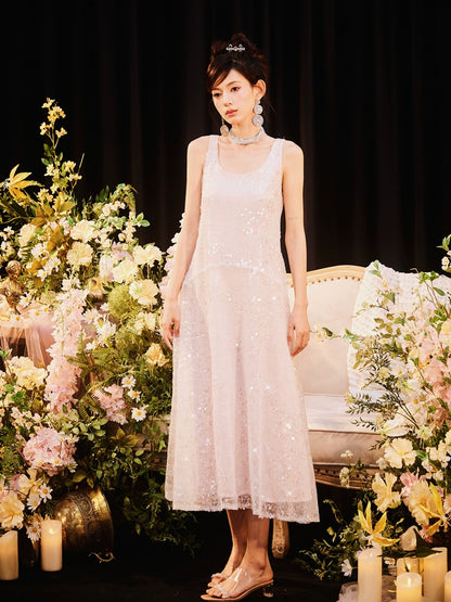 DOLLY Luxury U-Neck Sleeveless Fake Two Piece Midi Swing Dress-KASSIA