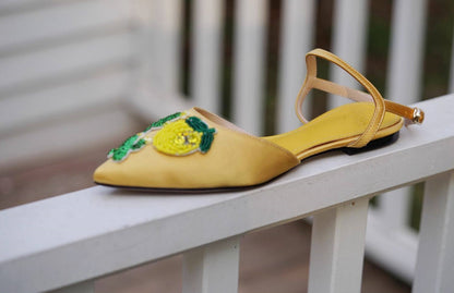 B-FEI Yellow Pointed Toe Embossed Flat Women's Sandals-VILIA.
