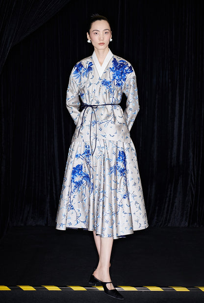 M essential Mackay designer butterfly dance jacquard blue vine and butterfly coat - WEST.