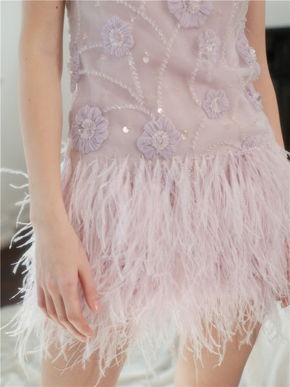 Wardrobes by Chen Purple Round Neck Sleeveless Dinner Feather Dress-Xera