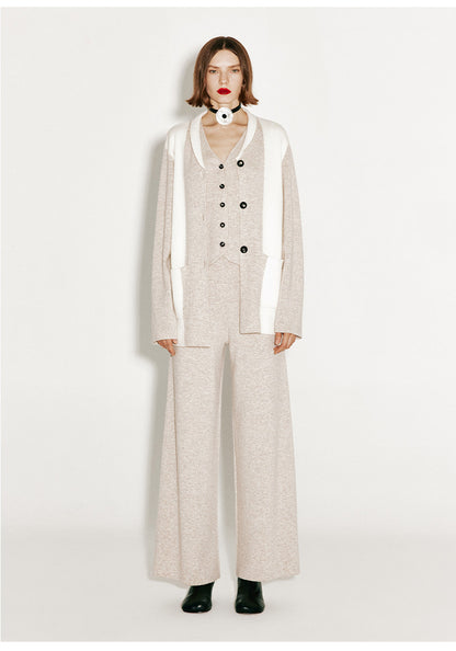 ATELIER MISS LU Fall/Winter Contrast Cashmere and Wool Blend Vest - CHERRY