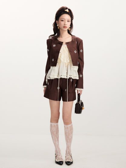 FAME Pastoral Flower Embroidered Short Blazer Top