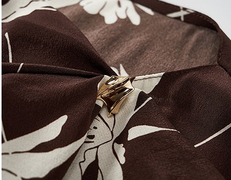 COMME MOI Lu Yan Designer New Women's Retro Printed One-Line Collar Silk Shirt - PRIDE.