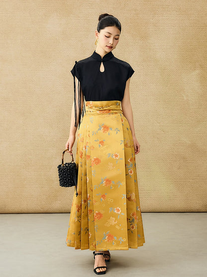 HECO Jacquard Horse Face Pleated Maxi Skirt  - COARSE.