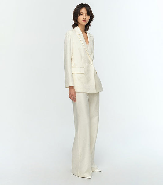 COMME MOI Lu Yan designer high-intelligence commuter silk wool jacquard wide-leg pants - BIEBER.