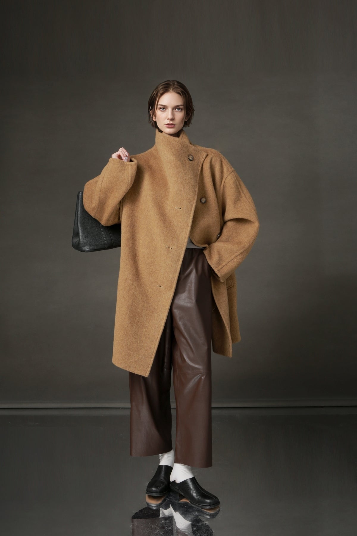 PIAOIN European collar design high-end double-sided wool tweed coat -BLOSSOM