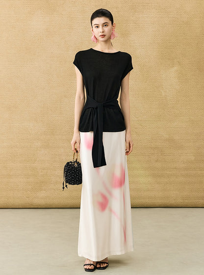 HECO Chinese high-end acetic acid skirt summer tulip print drape - ESSENCE.