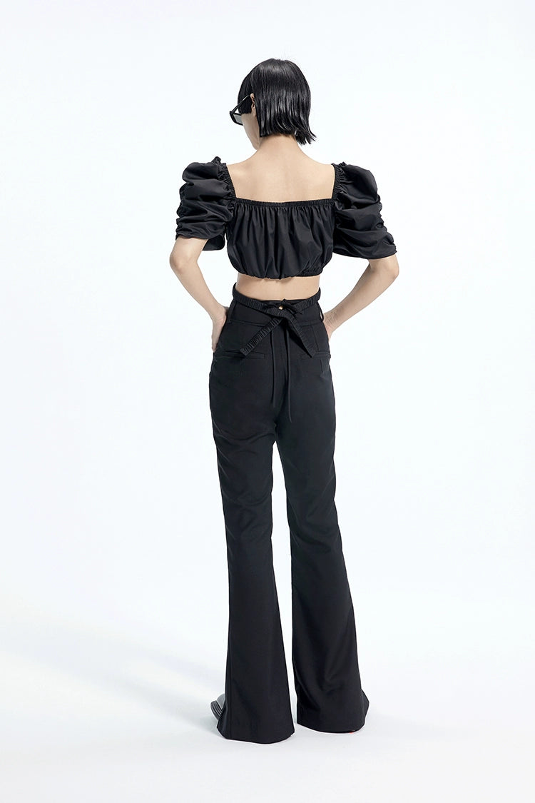 TINY IN Black Curved Flared Women's High Waist Trousers - CAMA
