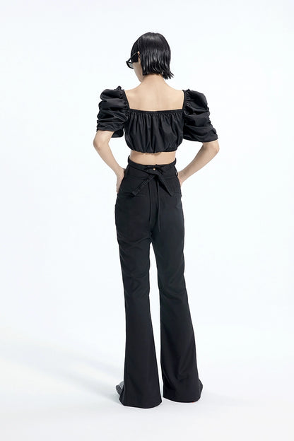 TINY IN Black Curved Flared Women's High Waist Trousers - CAMA