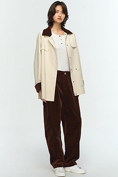 COMME MOI Lu Yan designer new women's contrasting corduroy cargo jacket - MIGHTY.