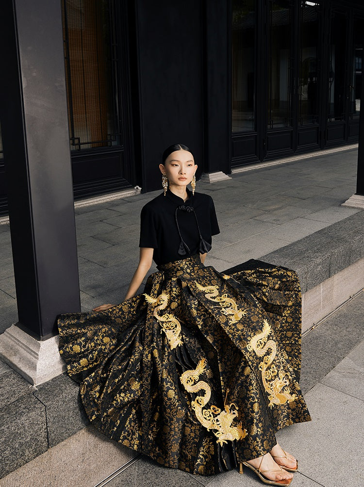 HECO Golden Dragon Year Horse Face High Waisted Skirt - allen.