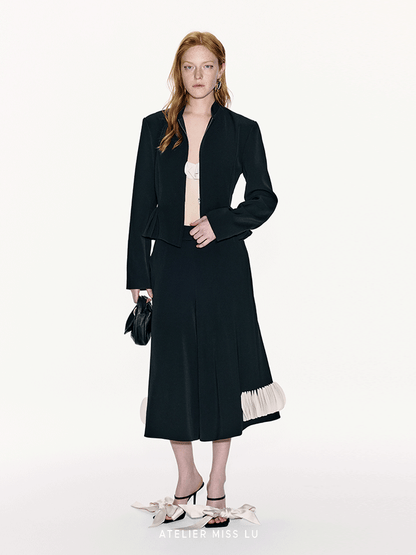 ATELIER MISS LU Silhouette Three-dimensional Hem Cinched Waist Zip-up Jacket - WORLD.
