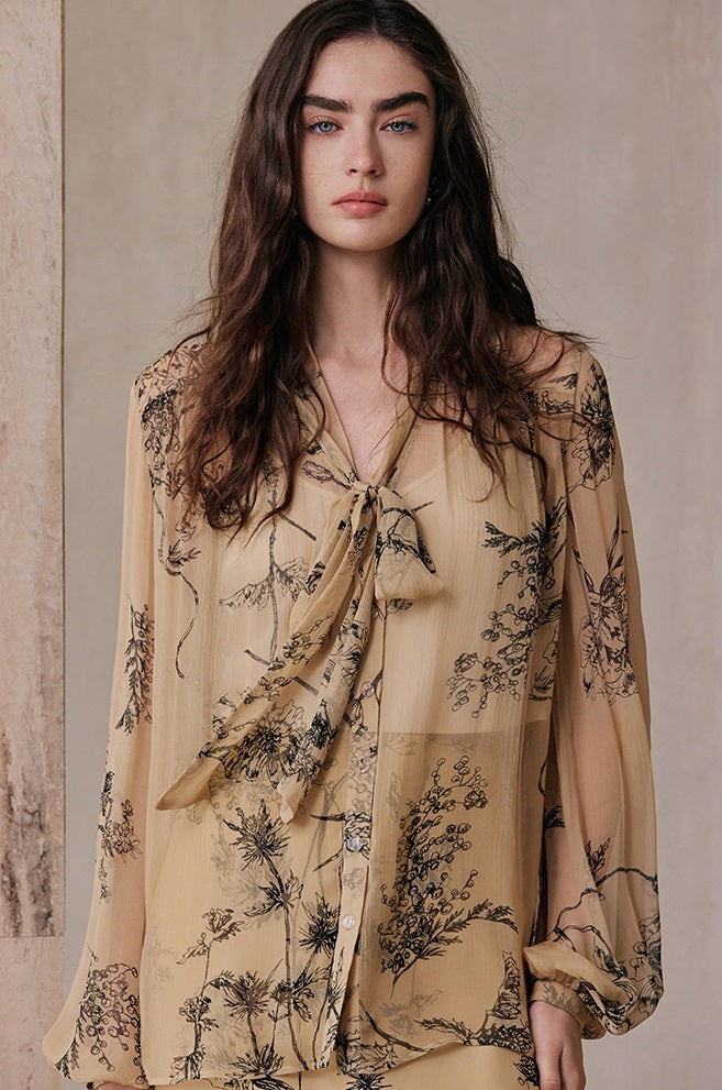 M essential Wise & Elegant Relaxed Resort Silk Flowing Streamer Print Skirt-SELVARA.