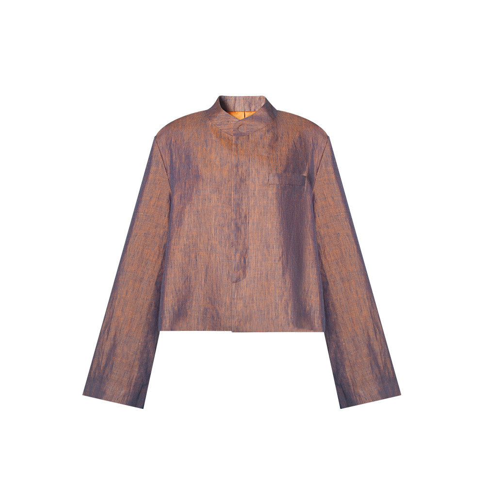 TUYUE stand-up collar dyeing and weaving linen short casual jacket - RICO.