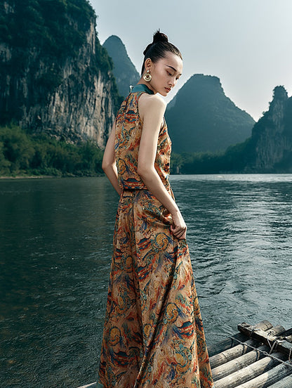 HECO Chinese Retro Mural Golden Dragon Embroidered Vest Top - ERIKA.