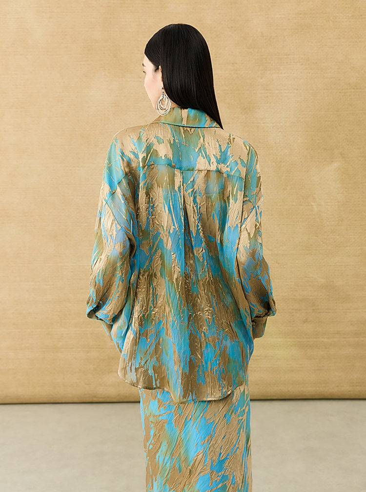 HECO Chinese National Style Burning Flower Slightly Transparent shirt- STROK.