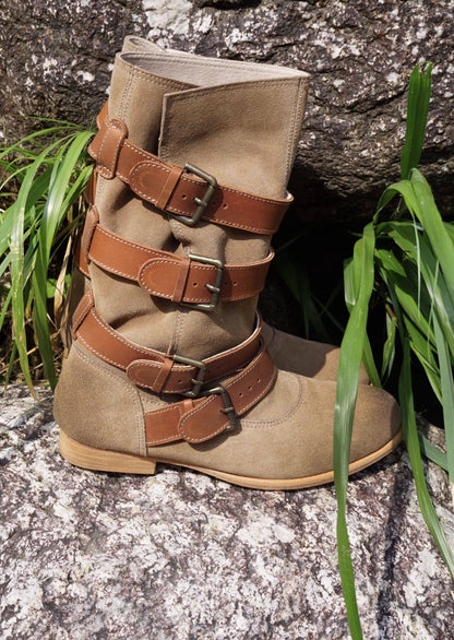 B-FEI Vintage Belt Buckle Denim Stack Boots- OKRE.
