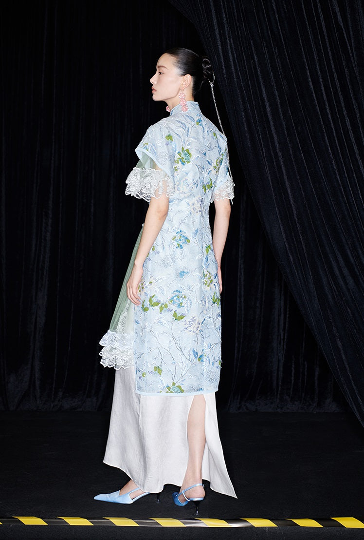 M essential Mackay designer Jiyi embroidery silk hand-dyed embroidered maxi dress - BAM.