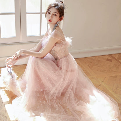 DOLLY Elegant Off Shoulder Sleeveless Embroidery Long Tutu Dress-IMOGEN