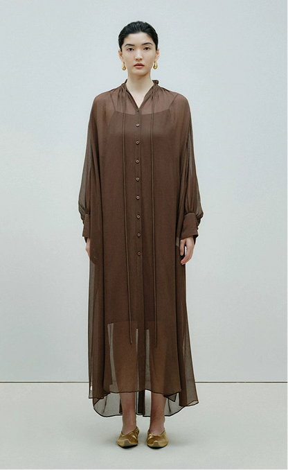 ZHUCHONGYUN Mulberry Silk Loose Sheer Sleeves Long Dress-ORITZA.