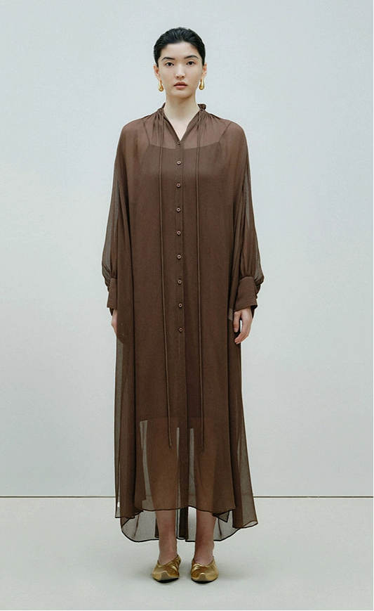 ZHUCHONGYUN Mulberry Silk Loose Sheer Sleeves Long Dress-ORITZA.