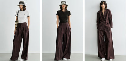 COMME MOI Lv Yan designer's new brown high-waisted pressed pleated wide-leg pants - LAKELYN.