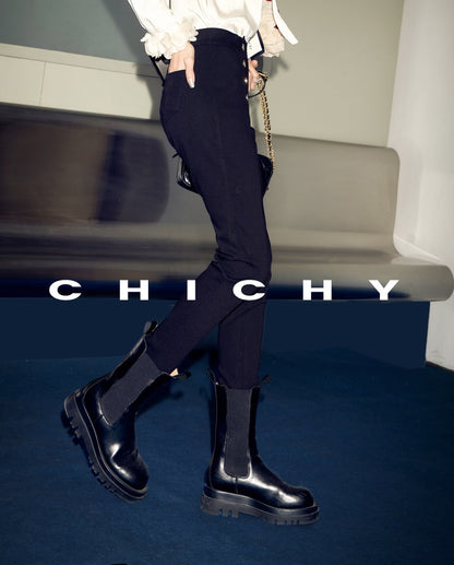 CHICHY French high-end narrow black slim small leg long pants-MIZU