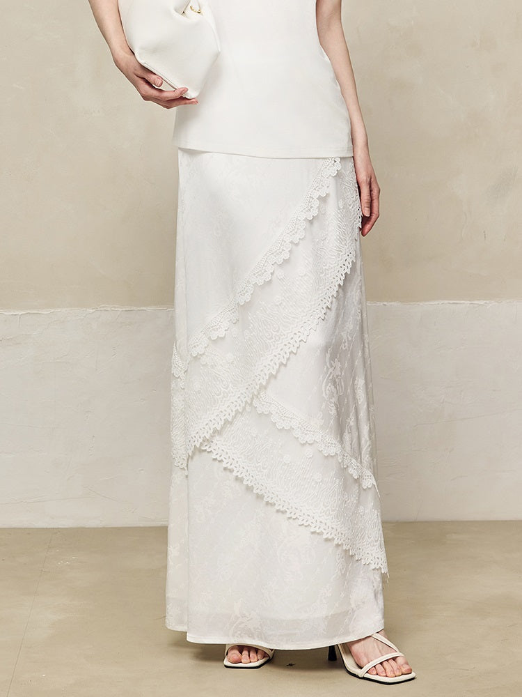 HECO Acetate Lace Drape A-line Long Skirt - EAGLE.