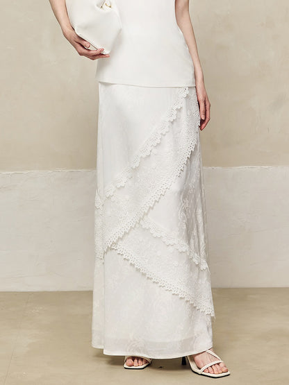 HECO Acetate Lace Drape A-line Long Skirt - EAGLE.