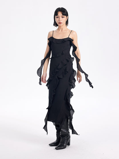 TINY IN ruffled side slit midi slip dress -KAKA