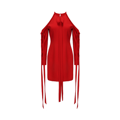 ATELIER MISS LU multi-ribbon design slim-fitting dropped-shoulder dress - APIRL.